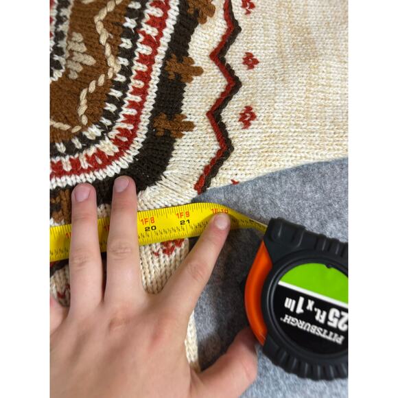 VTG Gimbels Geometric Fair Isle Pullover Sweater Mens Medium Beige Cable Knit - Picture 8 of 8